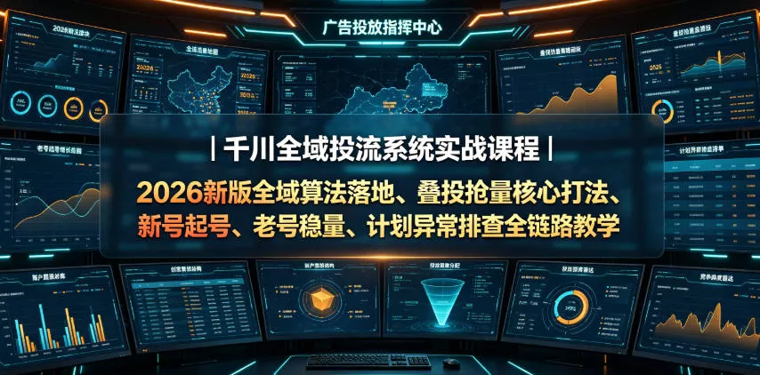 千川全域投流系统实战课程|2026新版全域算法落地、叠投抢量核心打法、新号起号、老号稳量、计划异常排查全链路教学HDSHDS